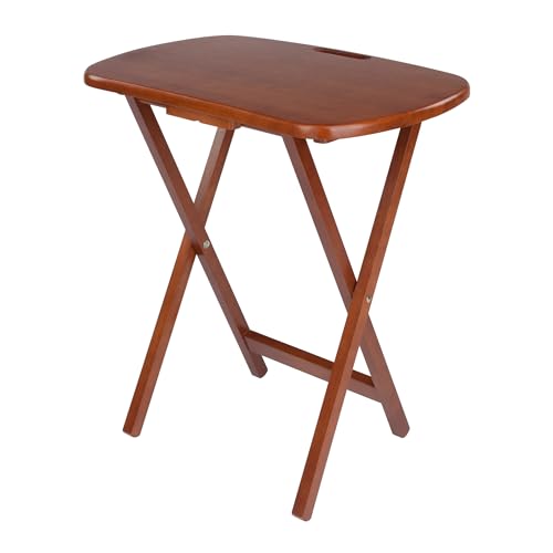 Winsome Lucca Set of 4 Foldable Teak Snack Tables with Storage Rack
