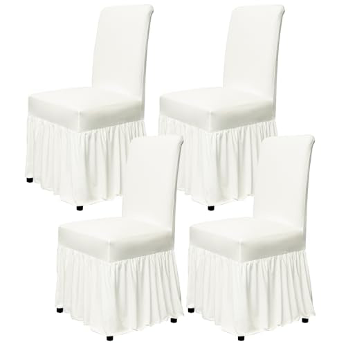 Stretch Dining Chair Covers Set of 4 with Skirt – Cream