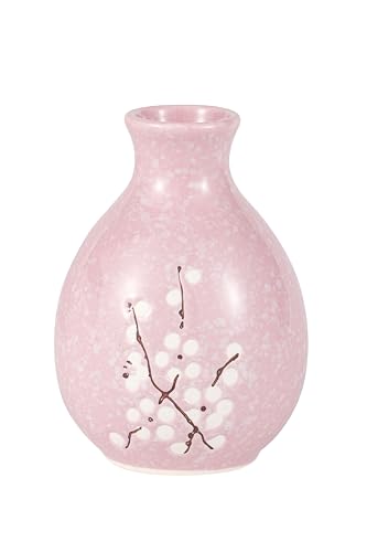 Hinomaru Collection Pink Plum Blossom Japanese Sake Set with 9oz Bottle & 4 Cups