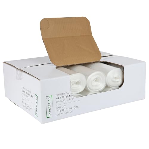 40-45 Gallon Clear Trash Can Liners - 40" x 48" High Density Bags (250 Count)