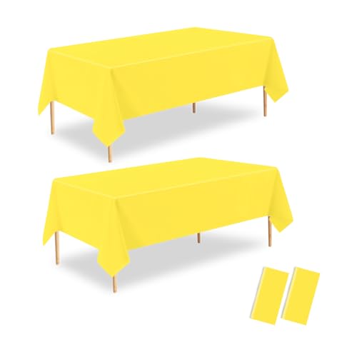 Yellow Disposable Plastic Tablecloths, 54 x 108 Inch Rectangle, 2 Pack