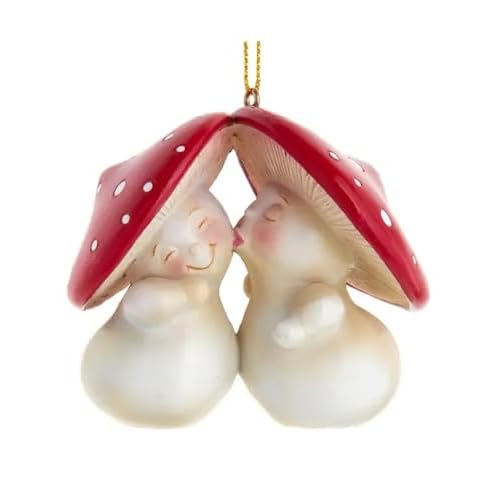 The Bridge Collection 2.83" Resin Kissing Mushrooms Ornament - Cute Mushroom Couple, Christmas Tree Decoration, Holiday Decor, Gift for Lovers