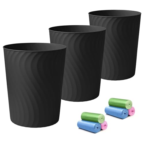 Small Trash Can 3 Pack 1.8 Gallon Slim Plastic Waste Basket with Bags
