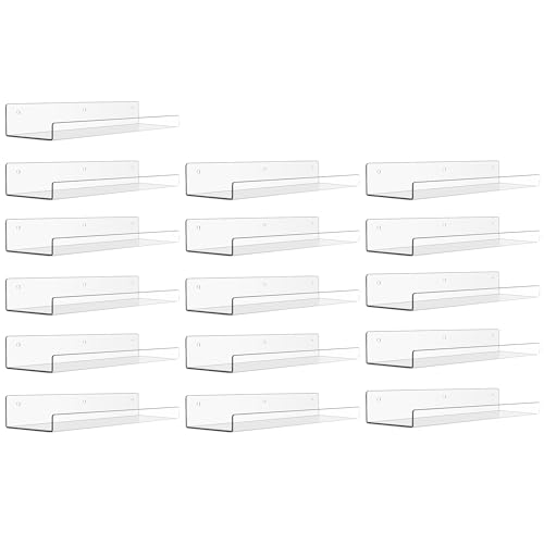 Clear Acrylic Floating Wall Shelves 15 Inch 16 Pack Storage Organizer