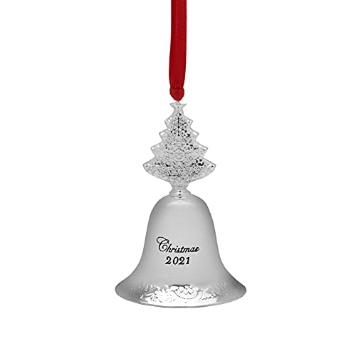 2021 Silver Plated Christmas Bell Ornament with Tree Finial 27th Edition