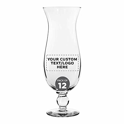 Custom 16 oz Hurricane Glasses Set of 12 - Personalized Clear Drinkware for Cocktails