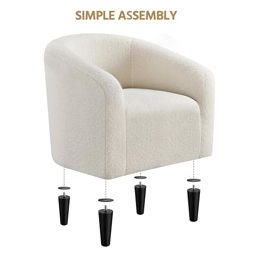 Set of 2 Ivory Sherpa Barrel Accent Chairs for Small Spaces