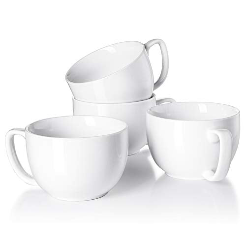 Teocera White 16oz Coffee Mug Set of 4 - Large Porcelain Cups for Latte & Hot Drinks