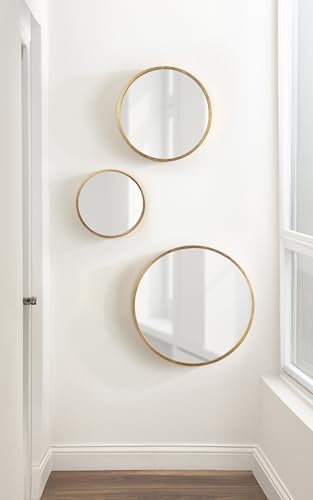 Modern Round Wall Mirror Set - 3-Piece Decorative Gold Circle Mirror Trio