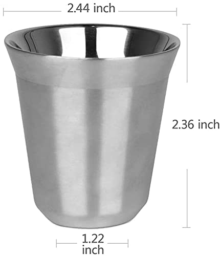 RECAPS Silver 80ml Stainless Steel Espresso Cups Set - Double Wall Insulated