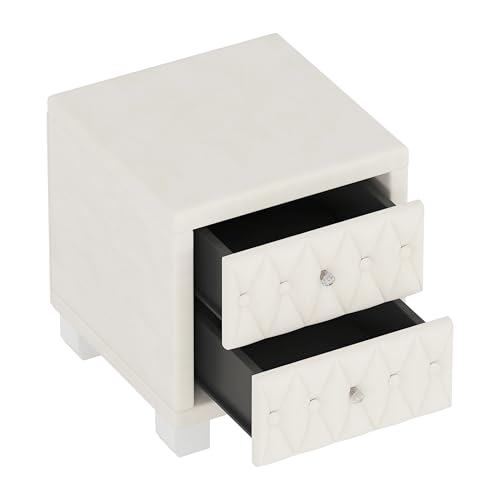 Velvet Upholstered Nightstand with 2 Drawers and Crystal Handles, Beige