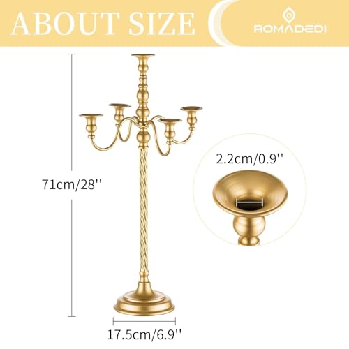 Romadedi Gold 28in 5-Arm Candelabra for Taper Candles, Pack of 2 (Variation 2/28")
