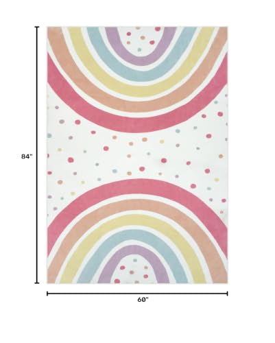 Washable Rainbow Area Rug for Kids Bedroom, 5x7 Soft Non-Slip Nursery Carpet