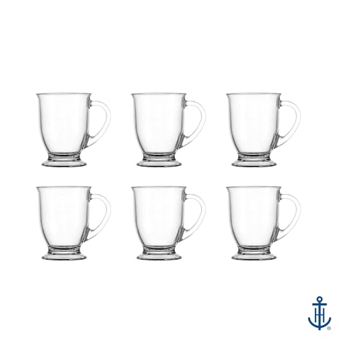 Anchor Hocking 16oz Glass Coffee Mug Set of 6 - Durable Clear Drinkware