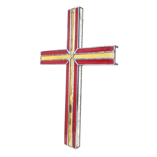 Hanabrook Handcrafted Stained Glass Suncatcher - Religious Cross Decor 11in