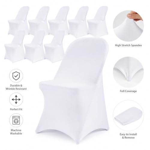 10 Pack White Stretch Polyester Folding Chair Covers – Universal Fit