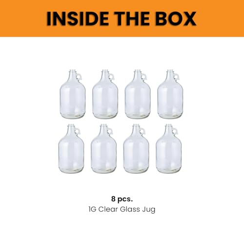 1 Gallon Glass Jugs - 8-Pack Clear Storage Bottles with Handles (128 oz)