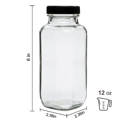 Accguan 12oz Glass Water Bottles Set - Leak-Proof Square Bottles for Juicing, Oils, Kombucha, Travel