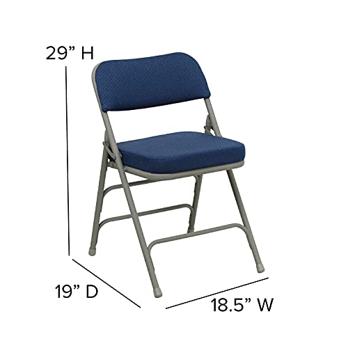 Set of 2 Navy Fabric Padded Folding Chairs with Steel Frame