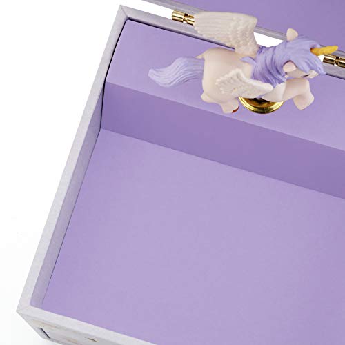 Musical Jewelry Box for Girls with Unicorn and Drawer, Purple