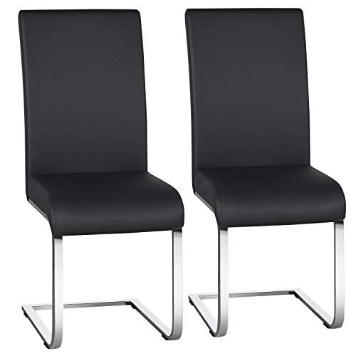 Modern Faux Leather Dining Chairs - High Back Kitchen Chairs, Set of 2
