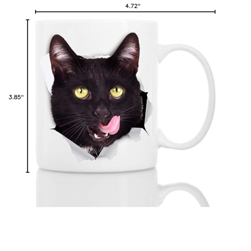 Winston & Bear Thirsty Black Cat Mug - 11oz Ceramic Funny Gift (Hungry Black Cat Variant)