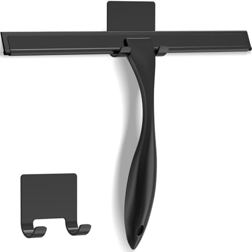 10-Inch Stainless Steel Shower Squeegee with Adhesive Hook, Black