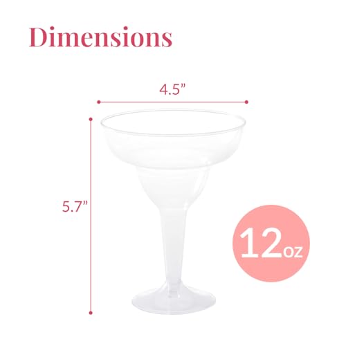 Prestee 50 Count Large Clear Plastic Margarita Glasses 12oz Disposable Party Cups