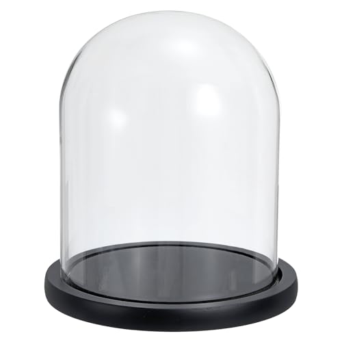PATIKIL 7.3x5.9 Inch Clear Borosilicate Glass Cloche with Wooden Base for Home Decor and Display
