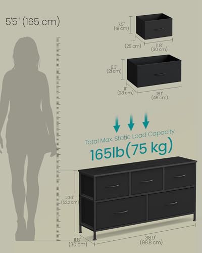 SONGMICS 5-Drawer Dresser Chest with Steel Frame for Bedroom & Entryway