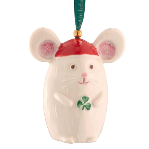 Belleek Not a Creature Stirring Christmas Mouse Ornament, 3.3in China - Whimsical Woodland Series