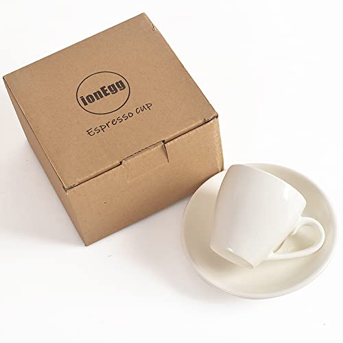 ionEgg White Porcelain Espresso Cup with Saucer 80ml - Durable, Lead-Free Coffee Shot Mug
