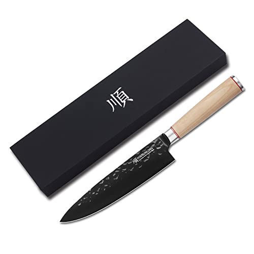 YOUSUNLONG 8-Inch Chef Knife with Black Titanium Coating, AUS8 Japanese Steel & Maple Wood Handle