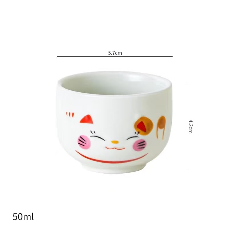 Porcelain Sake Set with 1 Bottle & 4 Cups - Lucky Cat Design, Gift Ready