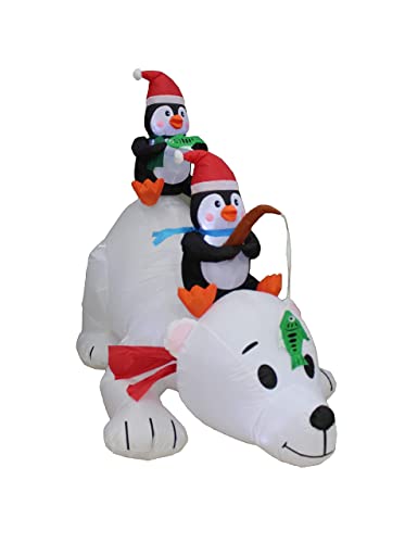 6ft Christmas Inflatable Penguins Fishing on Polar Bear & Lighted Penguin Yard Decor