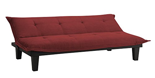 Convertible Microfiber Futon Sofa Bed with Wood Legs - Red