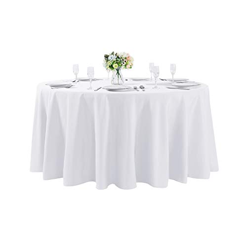 120-Inch Round Polyester Tablecloth, Washable White Table Cover for Events