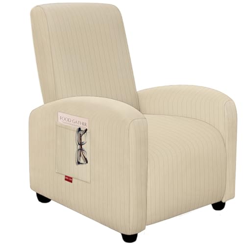 3-Piece Stretch Recliner Chair Covers for Small Recliners - Ivory Striped