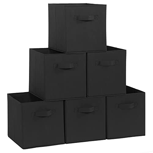 Collapsible Fabric Storage Cubes 11 Inch Foldable Bins 6 Pack Black