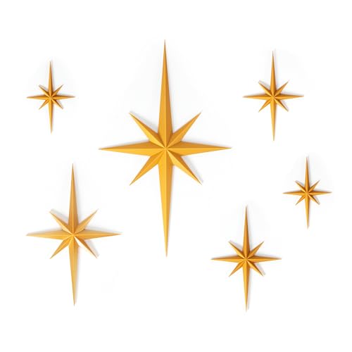 3D Starburst Wall Art Set - Mid-Century Modern Gold Celestial Decor (6 Pack)