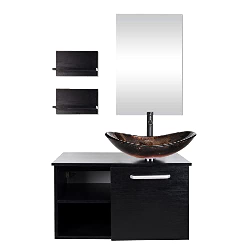 28-Inch Wall-Mounted Bathroom Vanity Set with Glass Sink and Mirror