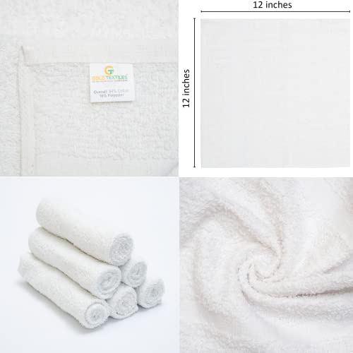 Gold Textiles 120 Pack White Cotton-Poly Washcloths Set (12x12 inches) - Soft, Quick Drying, Commercial Grade Cleaning Rags for Bathroom, Spa, Gym, Kitchen