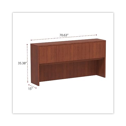71-Inch Woodgrain Laminate Hutch with Doors, 4-Compartment Storage