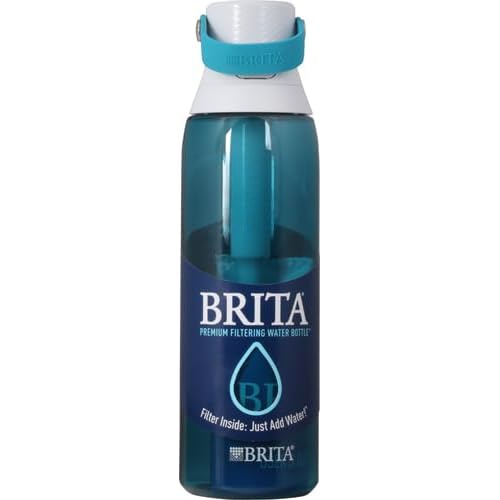 Brita Hard-Sided Plastic Premium Filtering Water Bottle, BPA-Free, Reusable, Replaces 300 Plastic Water Bottles, Filter Lasts 2 Months or 40 Gallons, Includes 1 Filter, Sea Glass - 26 oz.