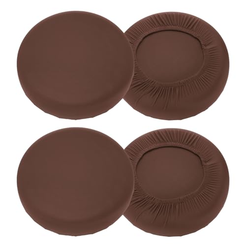 Round Bar Stool Covers - 4 Pack, Washable, Elastic, Dark Brown