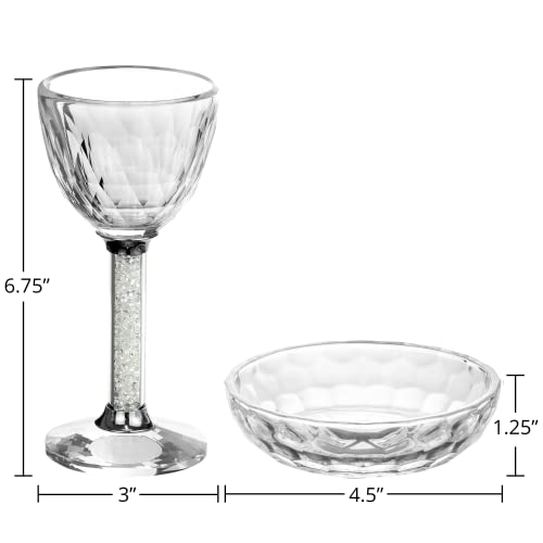 Crystal Kiddush Cup and Saucer Set - 4oz Elegant Wine Cup for Shabbat