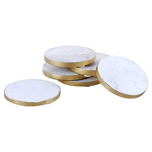 GoCraft Set of 4 Handcrafted Marble Coasters with Gold Painted Edges – White Marble Coasters for Wine Glasses, Coffee Mugs, and Beverages – Elegant Table Protectors for Home Décor and Barware