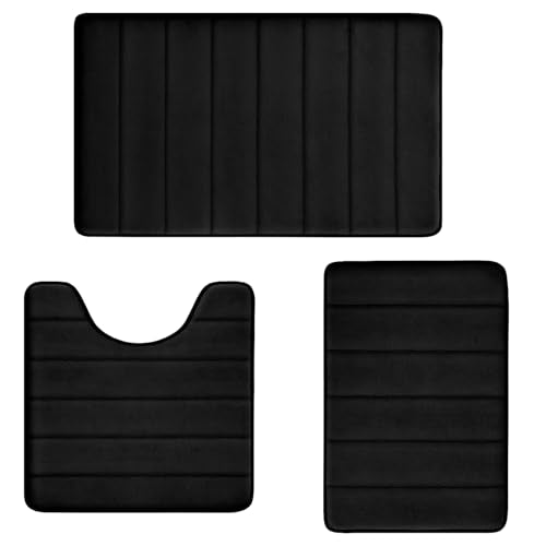 RUN HELIX 3-Piece Memory Foam Bathroom Rug Set Non-Slip Black