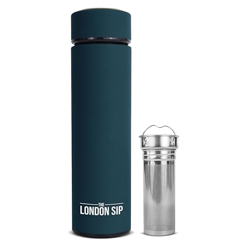 The London Sip Midnight Teal Multi-Purpose Tea Infuser Travel Mug & Tumbler, Double Wall Stainless Steel, Hot & Cold, 16.9oz