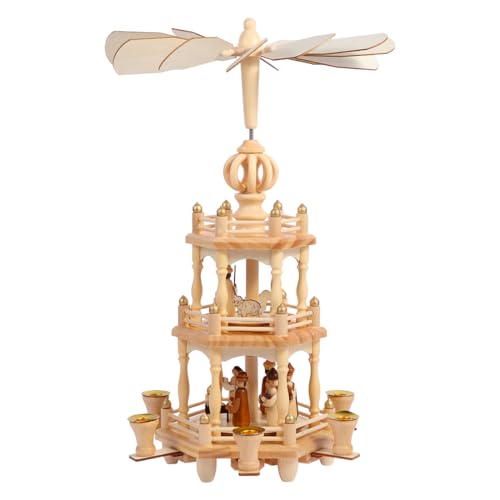 18-Inch Wooden Christmas Pyramid - 3-Tier Nativity Scene Candle Carousel